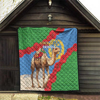 Folded quilt blanket on display with Eritrea flag camel design and “Your Text”