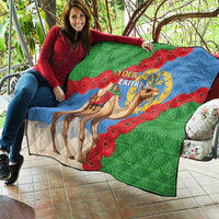 Quilt blanket featuring Eritrea flag camels with “Your Text” over green, blue, red