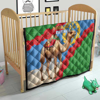 Eritrea flag quilt blanket on a baby bed with camel figures and “Your Text”