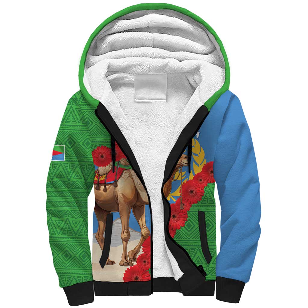 Personalised Eritrea Arabian Camel Sherpa Hoodie Gerbera Flower Flag Color