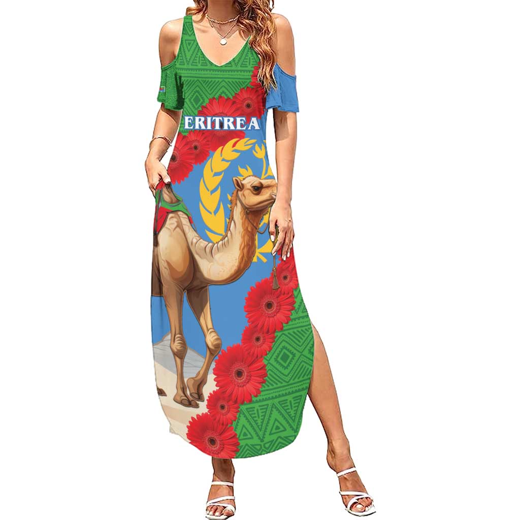 Personalised Eritrea Arabian Camel Summer Maxi Dress Gerbera Flower Flag Color