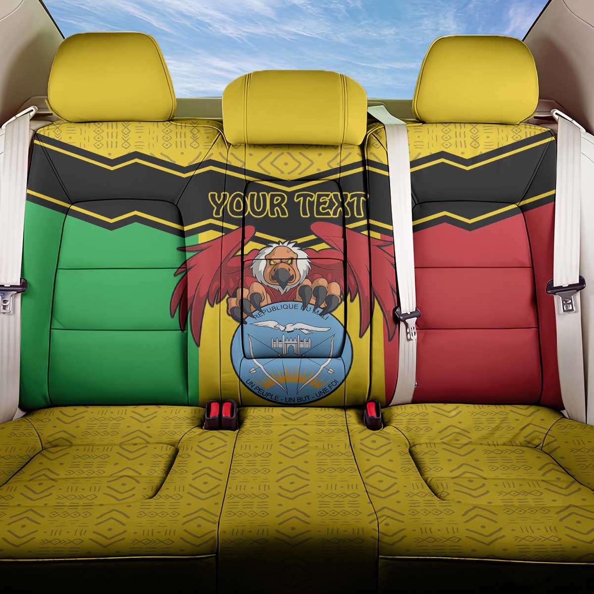 Personalised Mali Back Car Seat Cover Vulture With Coat Of Arms Bogolan Pattern