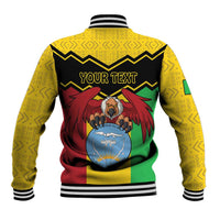 Yellow baseball varsity jacket with YOUR TEXT back print and striped ribbed trim