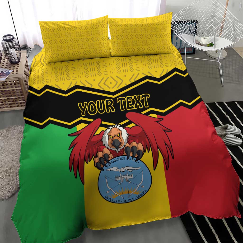 Mali bedding set: multicolor duvet with black chevrons, coat of arms image, 'YOUR TEXT'