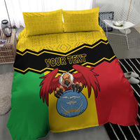 Mali bedding set: multicolor duvet with black chevrons, coat of arms image, 'YOUR TEXT'