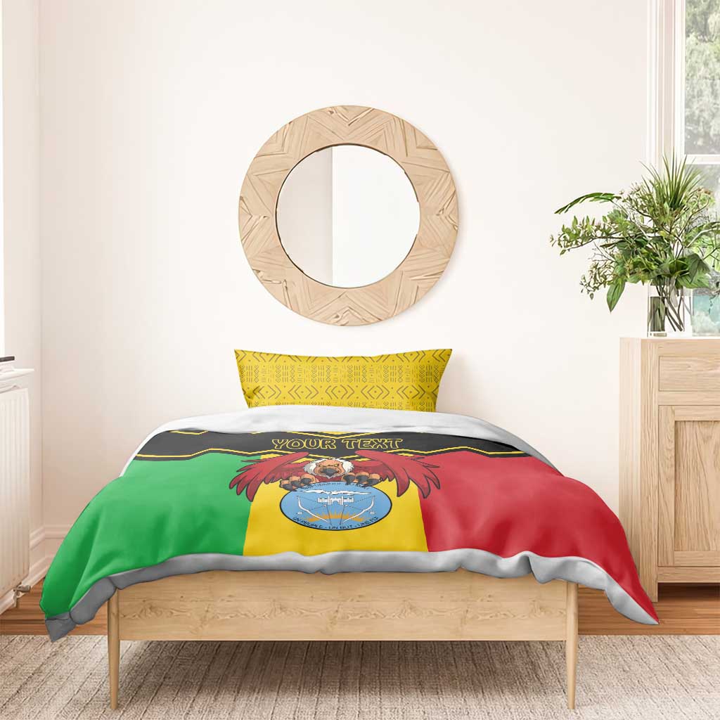 Mali bedding set: multicolor duvet with coat of arms emblem and black stripe
