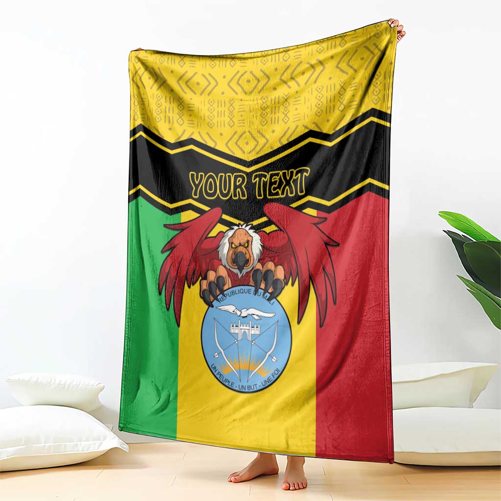 Color-block throw blanket with vulture coat of arms emblem and “YOUR TEXT” front panel