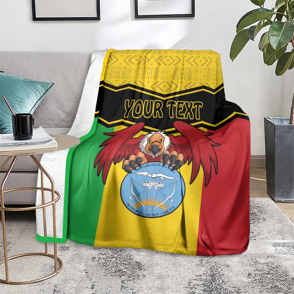 Mali flag-style throw blanket with vulture coat of arms and “YOUR TEXT” graphic