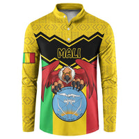 Yellow long-sleeve button polo sweatshirt with Mali emblem graphic on front