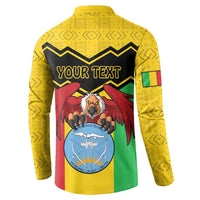 Yellow long-sleeve button polo sweatshirt with “YOUR TEXT” and Mali crest on back