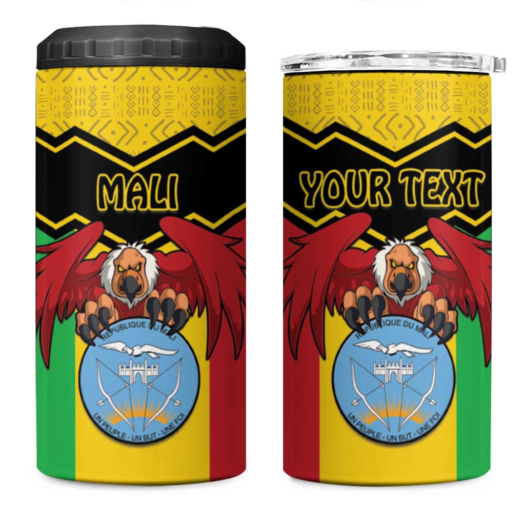 Personalised Mali 4 in 1 Can Cooler Tumbler Vulture With Coat Of Arms Bogolan Pattern