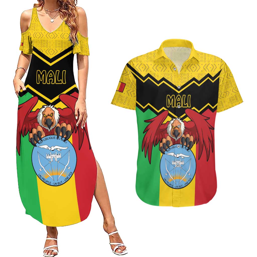 Personalised Mali Couples Matching Summer Maxi Dress and Hawaiian Shirt Vulture With Coat Of Arms Bogolan Pattern