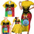 Personalised Mali Family Matching Short Sleeve Bodycon Dress and Hawaiian Shirt Vulture With Coat Of Arms Bogolan Pattern