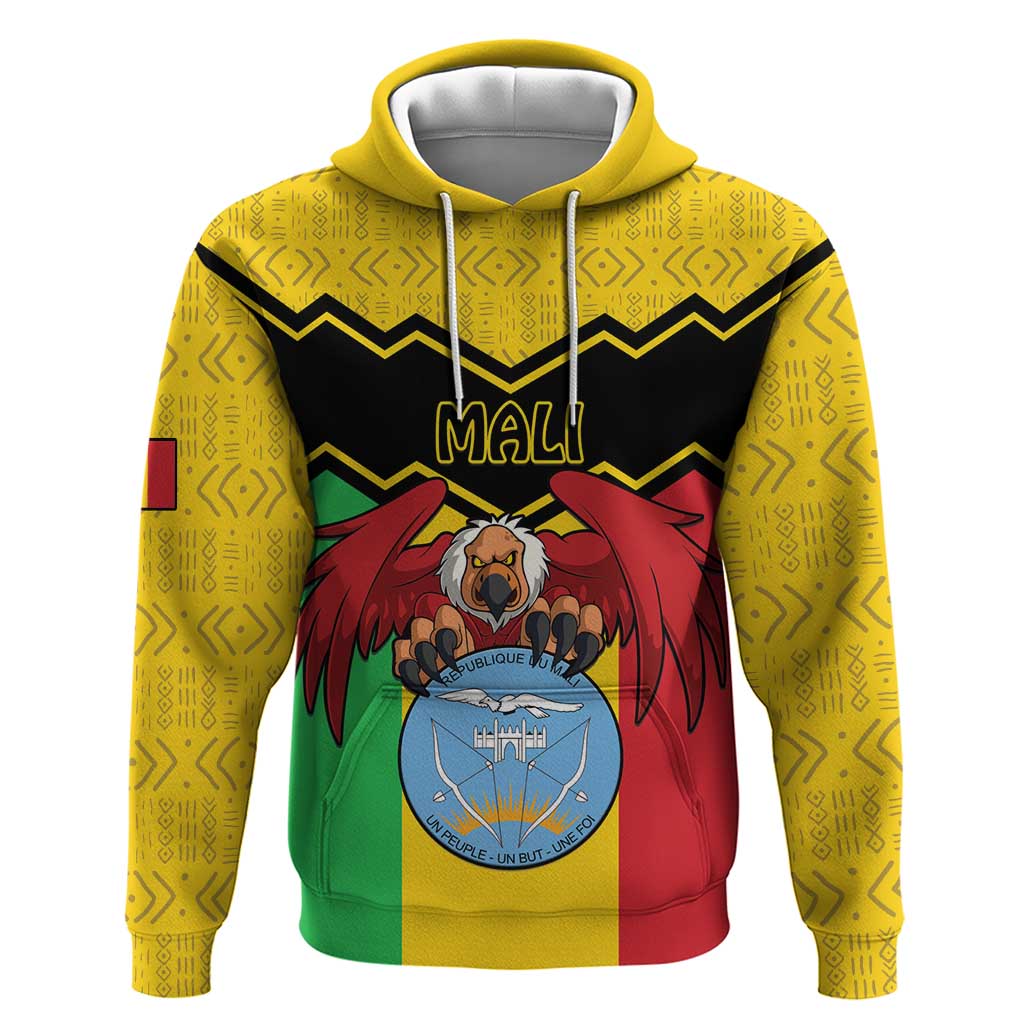 Personalised Mali Hoodie Vulture With Coat Of Arms Bogolan Pattern - Wonder Print Shop