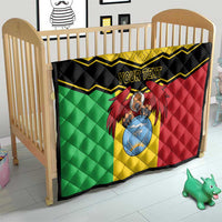 Personalised Mali quilt on a crib with black zigzag bands, vulture crest, and YOUR TEXT