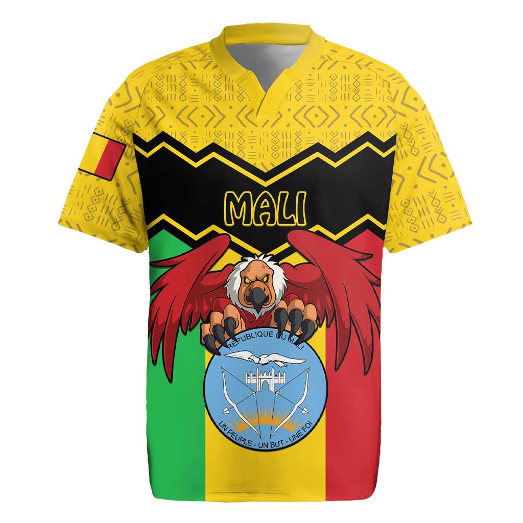 Personalised Mali Rugby Jersey Vulture With Coat Of Arms Bogolan Pattern - Wonder Print Shop