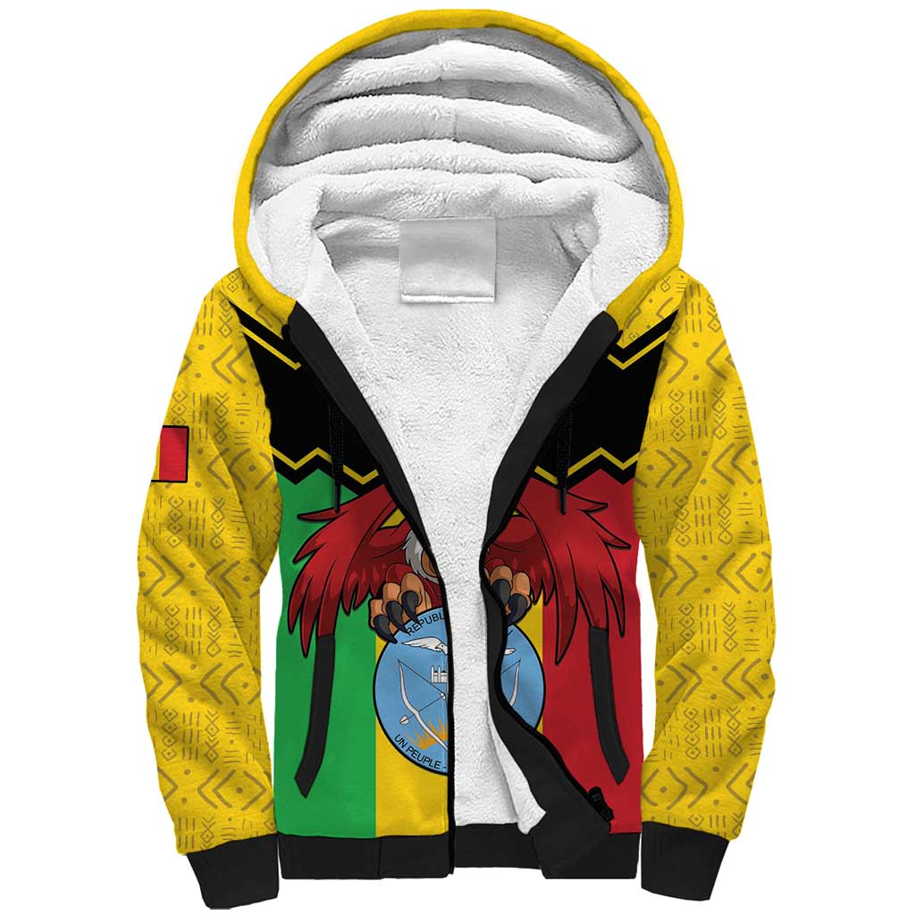 Personalised Mali Sherpa Hoodie Vulture With Coat Of Arms Bogolan Pattern - Wonder Print Shop