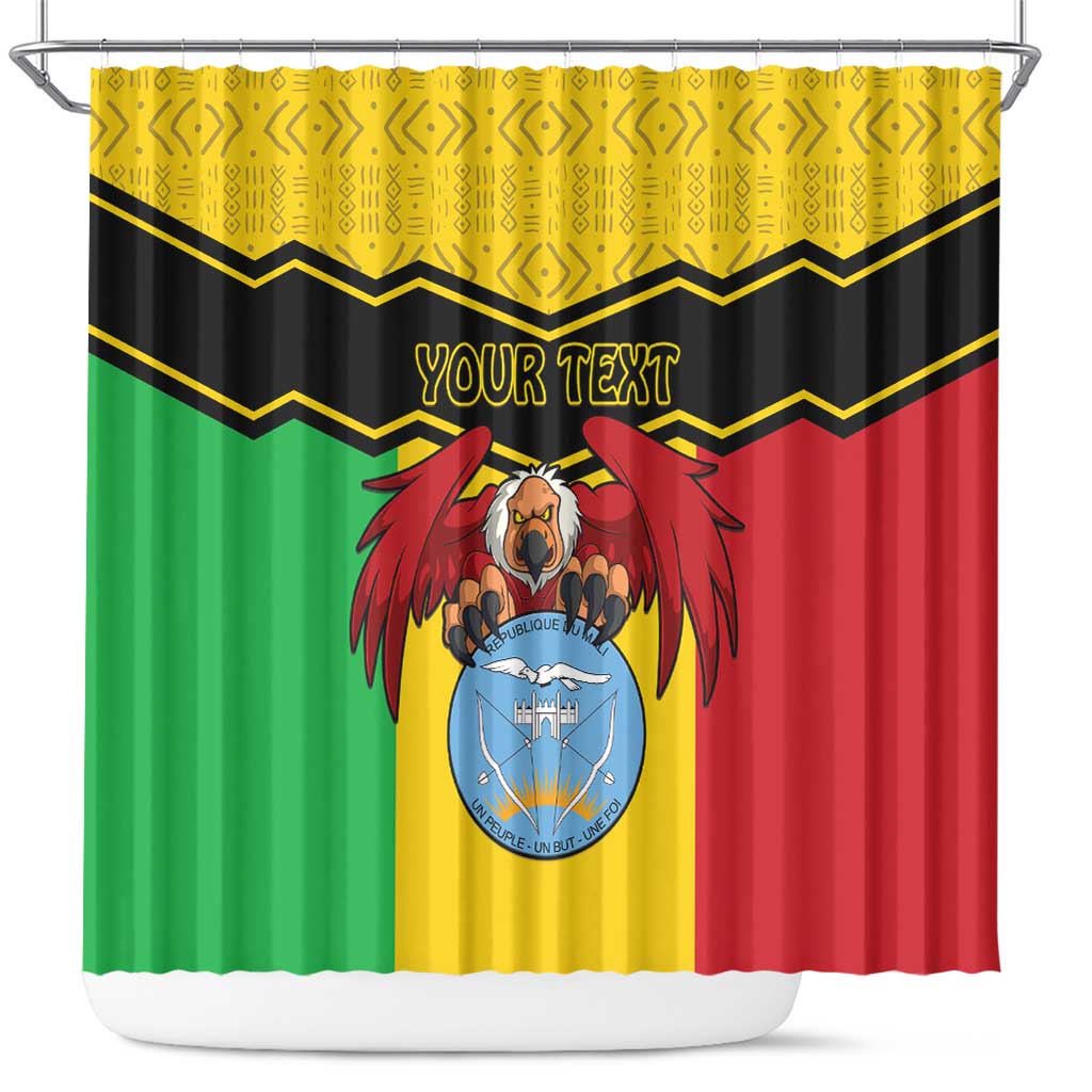 Personalised Mali Shower Curtain Vulture With Coat Of Arms Bogolan Pattern - Wonder Print Shop