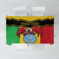 Personalised Mali tablecloth, yellow/green/red with coat-of-arms vulture and zigzag border