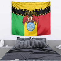 Personalized vulture coat-of-arms tapestry with yellow, green, black and red panels