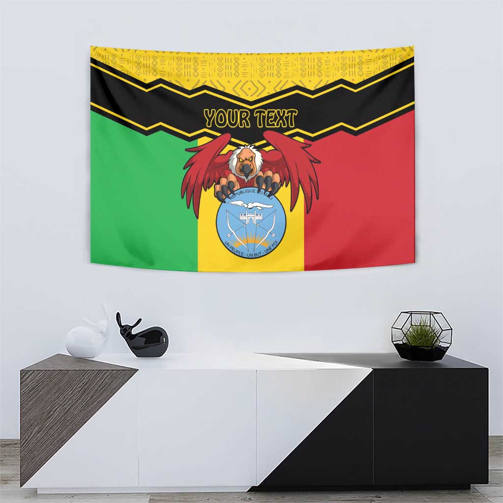Personalized vulture coat-of-arms tapestry with 'YOUR TEXT' and yellow, green, black, red colors