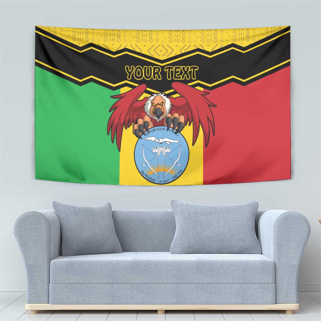 Personalized vulture coat-of-arms wall tapestry with crest graphic in yellow, green and red