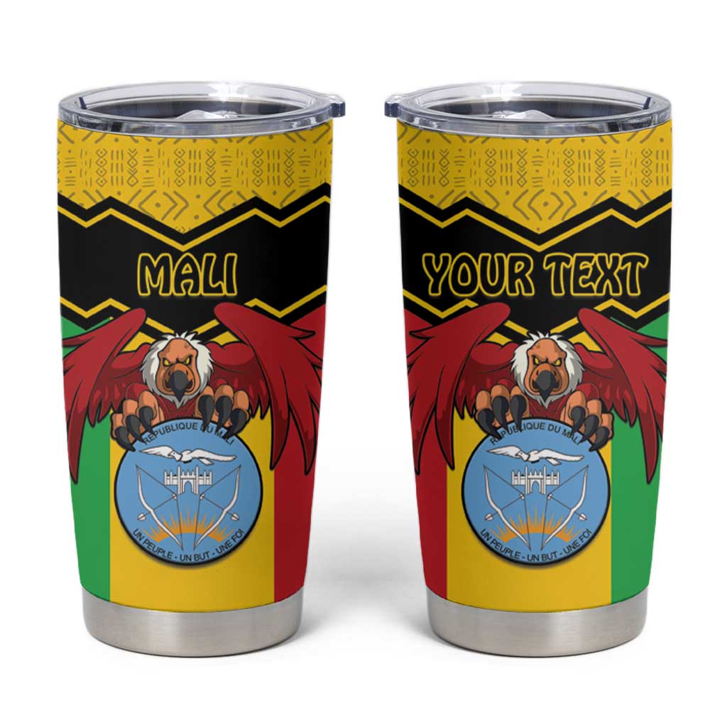 Personalised Mali Tumbler Cup Vulture With Coat Of Arms Bogolan Pattern - Wonder Print Shop