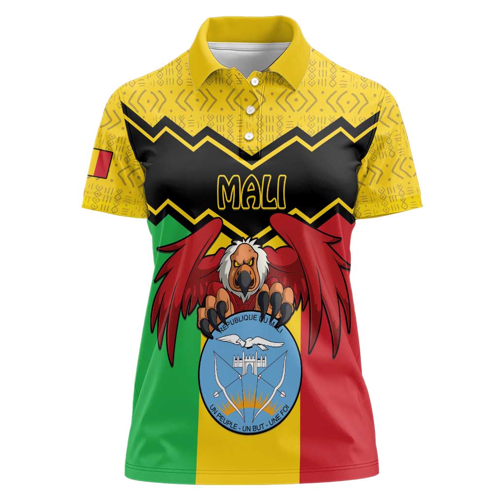 Personalised Mali Women Polo Shirt Vulture With Coat Of Arms Bogolan Pattern - Wonder Print Shop