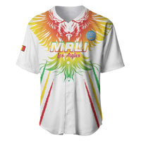 White football baseball jersey with eagle graphic and Mali/Les Aigles front print