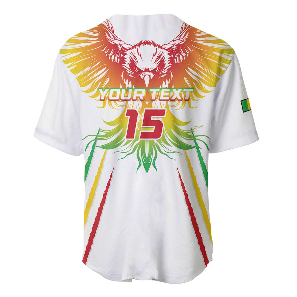 White football baseball jersey back with eagle graphic, 'YOUR TEXT' and number 15