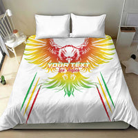 White football bedding set with central eagle graphic and green, yellow, and red stripes