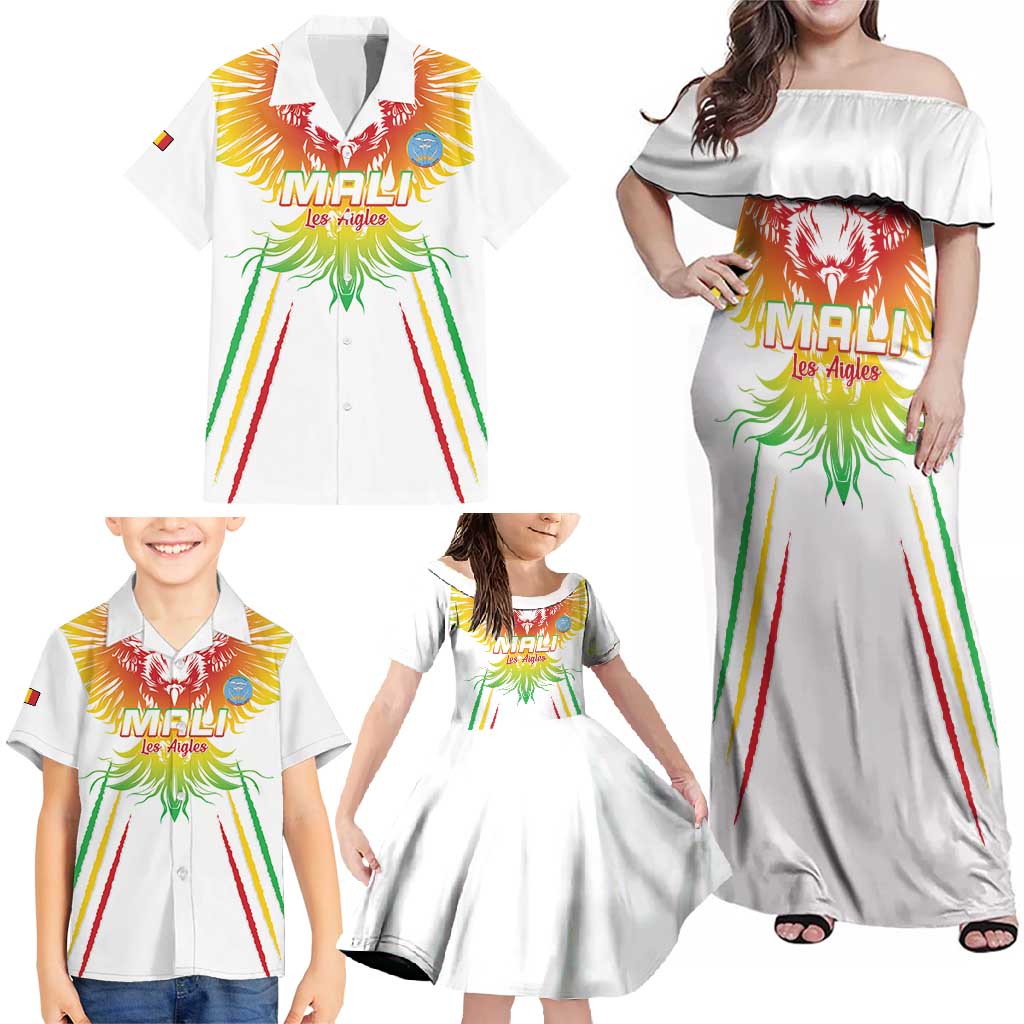 Custom Mali Football Family Matching Off Shoulder Maxi Dress and Hawaiian Shirt Go Les Aigles White Color