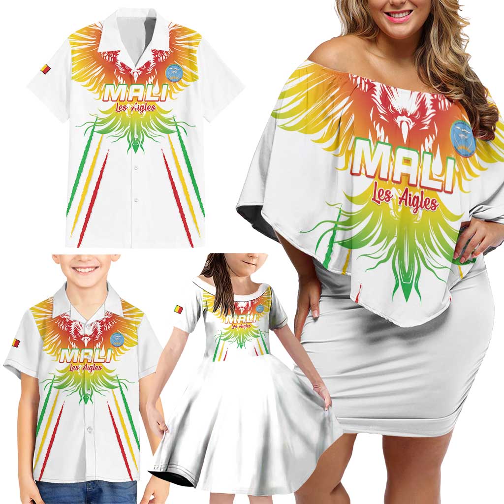 Custom Mali Football Family Matching Off Shoulder Short Dress and Hawaiian Shirt Go Les Aigles White Color