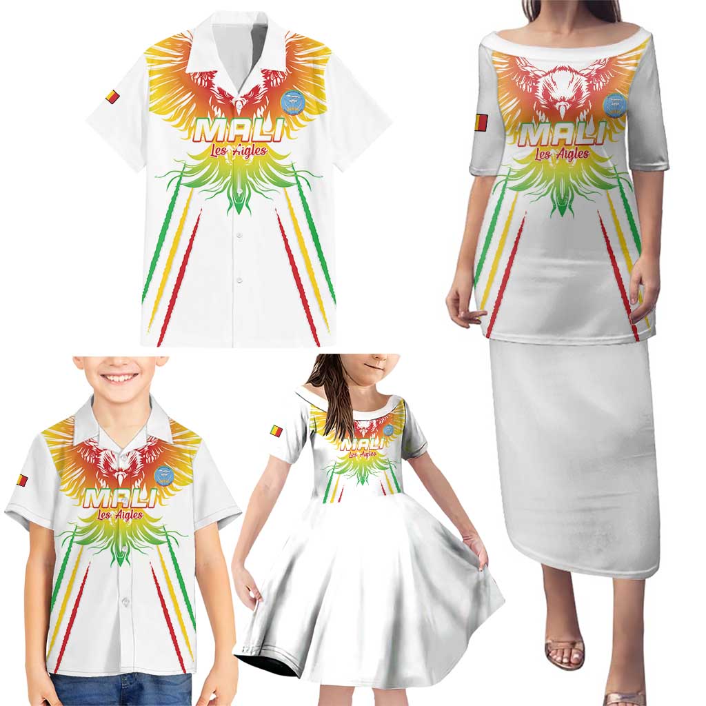 Custom Mali Football Family Matching Puletasi and Hawaiian Shirt Go Les Aigles White Color