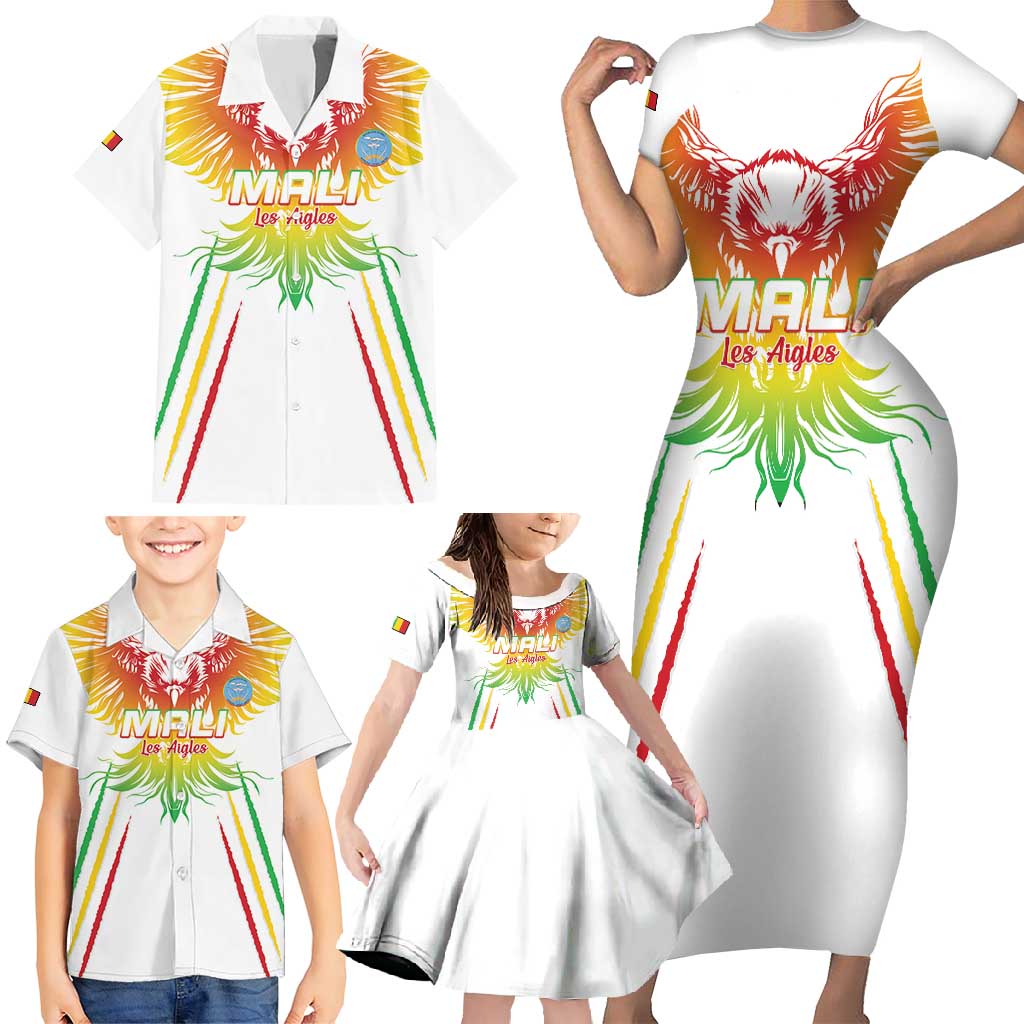 Custom Mali Football Family Matching Short Sleeve Bodycon Dress and Hawaiian Shirt Go Les Aigles White Color