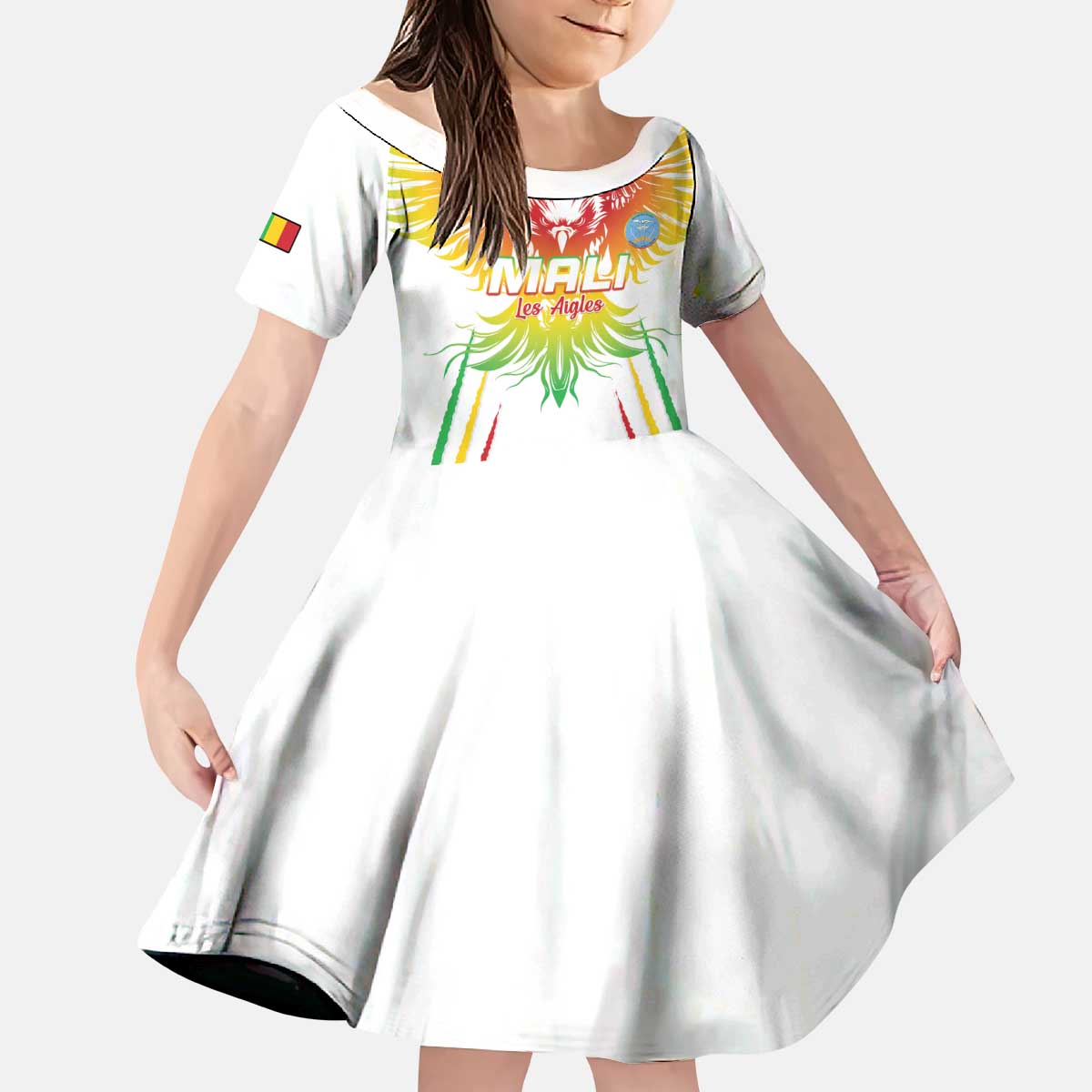 Custom Mali Football Kid Short Sleeve Dress Go Les Aigles White Color - Wonder Print Shop