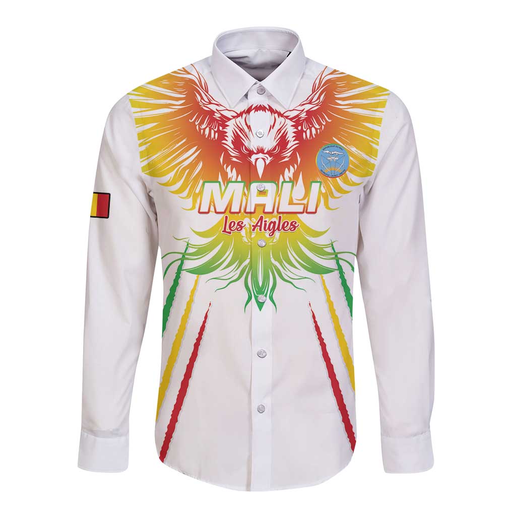 Custom Mali Football Long Sleeve Button Shirt Go Les Aigles White Color