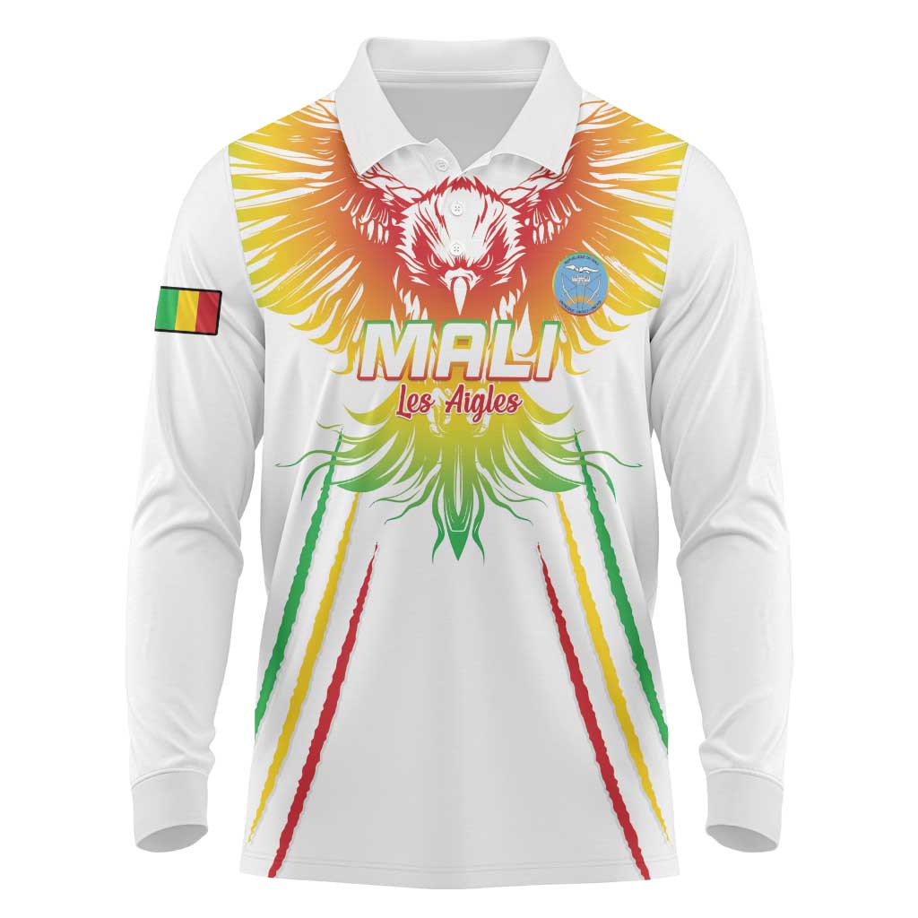 Custom Mali Football Long Sleeve Polo Shirt Go Les Aigles White Color - Wonder Print Shop