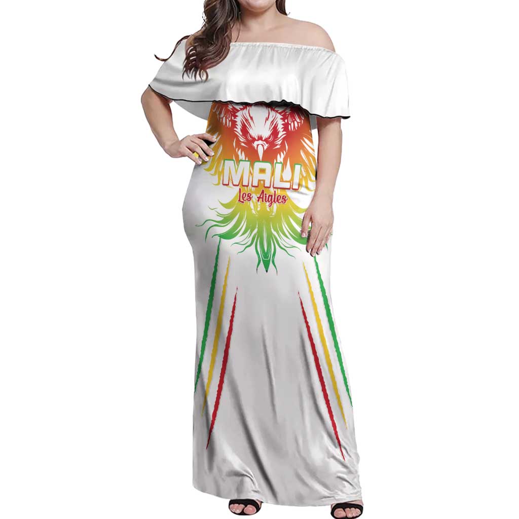 Custom Mali Football Off Shoulder Maxi Dress Go Les Aigles White Color - Wonder Print Shop