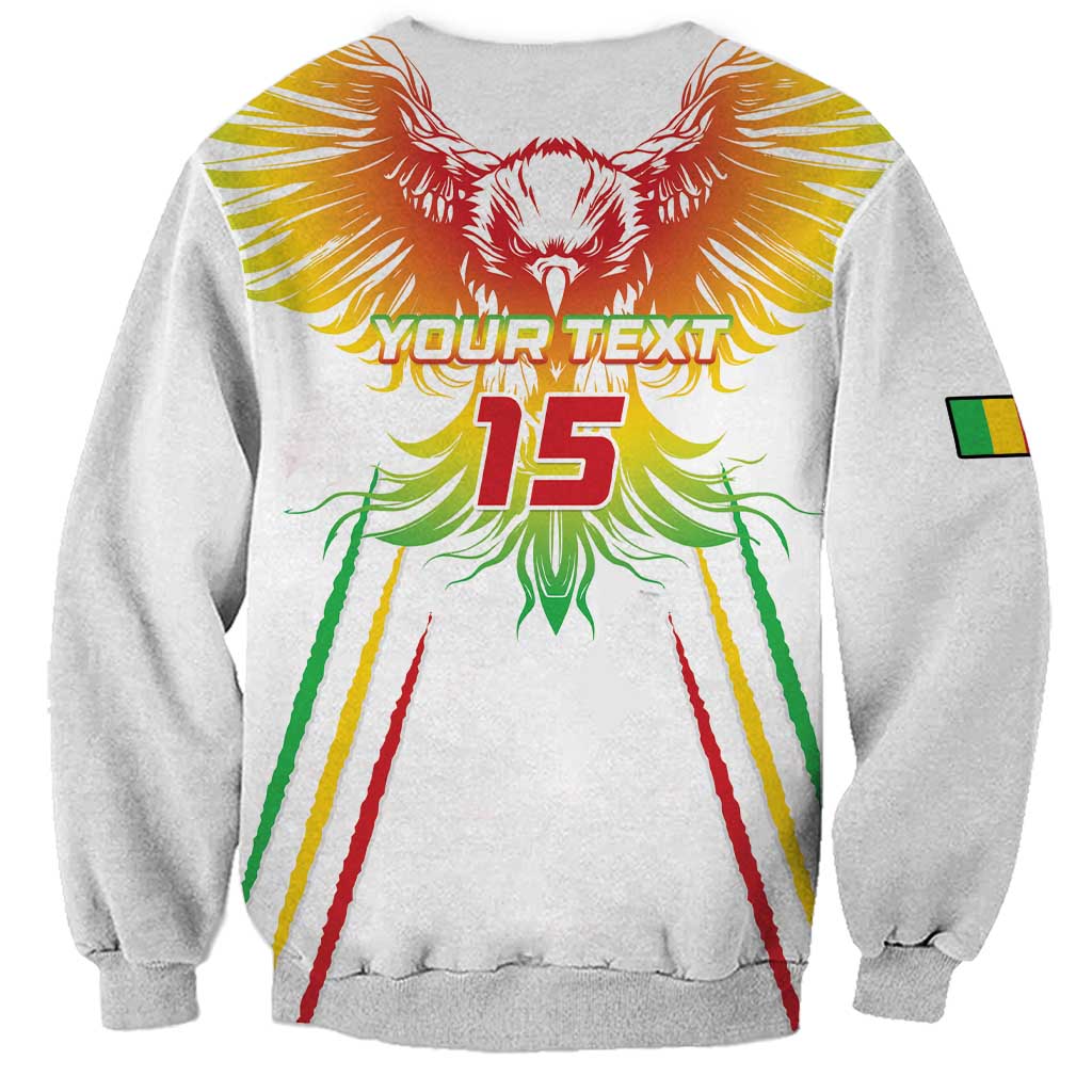 Mali football sweatshirt, light gray back with 15 and eagle graphic plus multicolor stripes