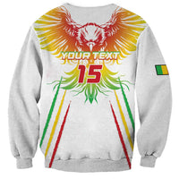 Mali football sweatshirt, light gray back with 15 and eagle graphic plus multicolor stripes