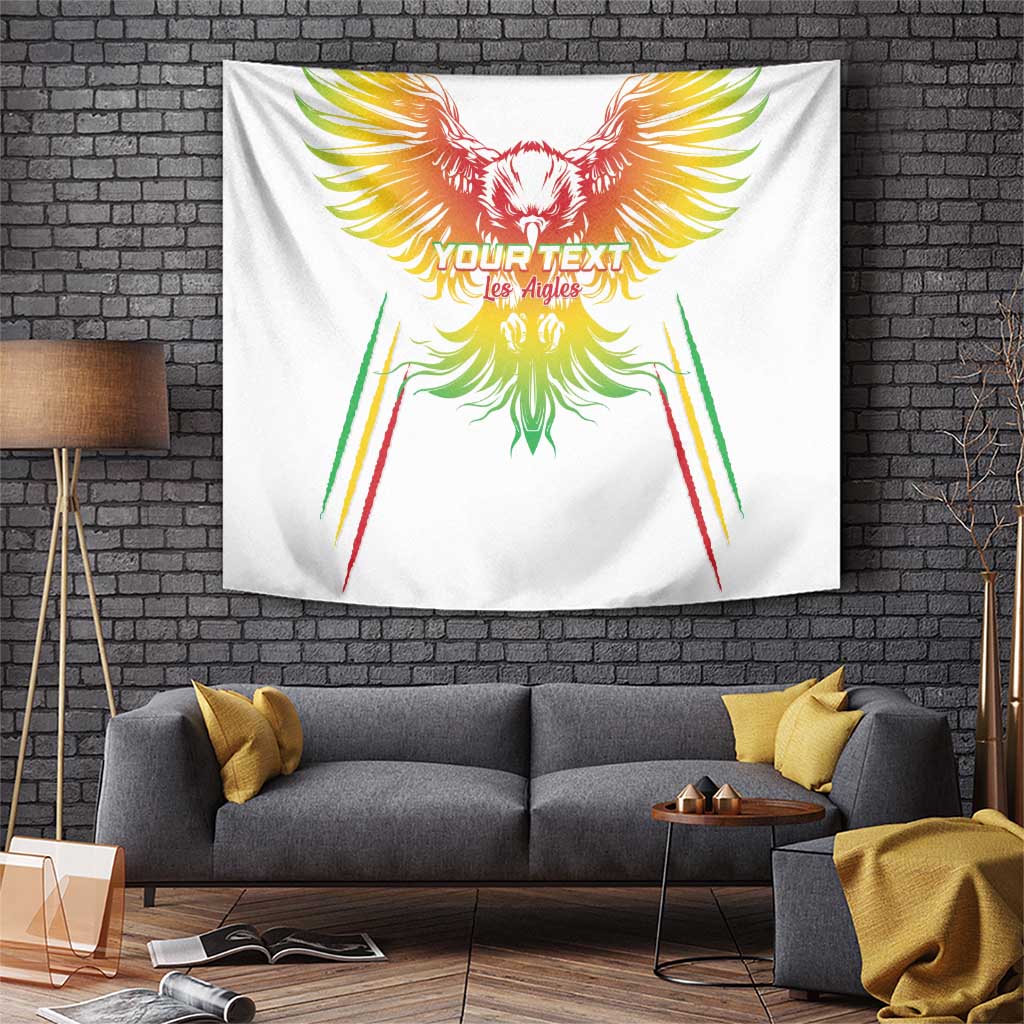 White tapestry with colorful eagle wings and centered 'Your Text' logo.