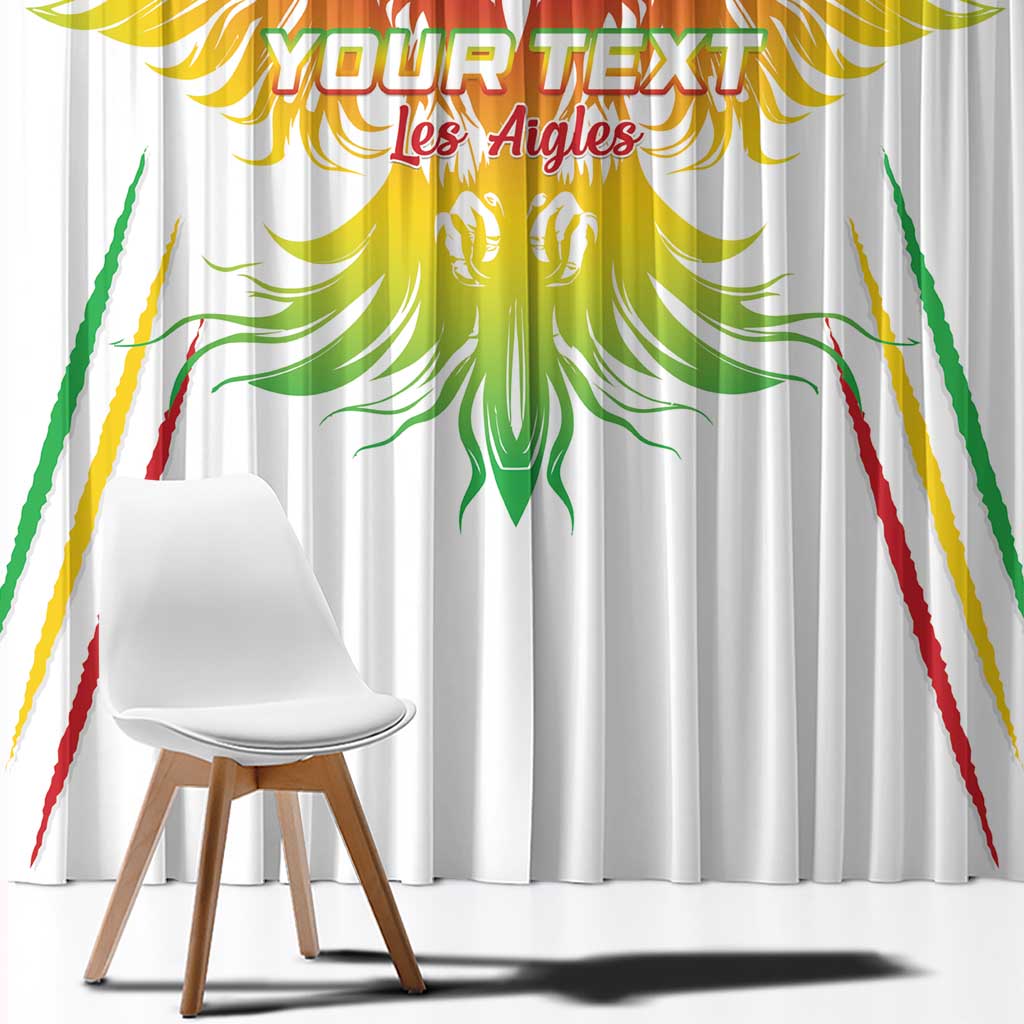 White football window curtain with colorful eagle wings and a centered custom text area