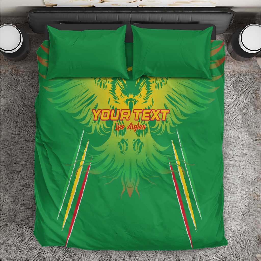 Green football bedding set with yellow eagle graphic and customizable text