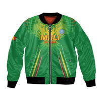 Green football bomber jacket with front zipper, MALI 'les aigles' logo, eagle and striped accents