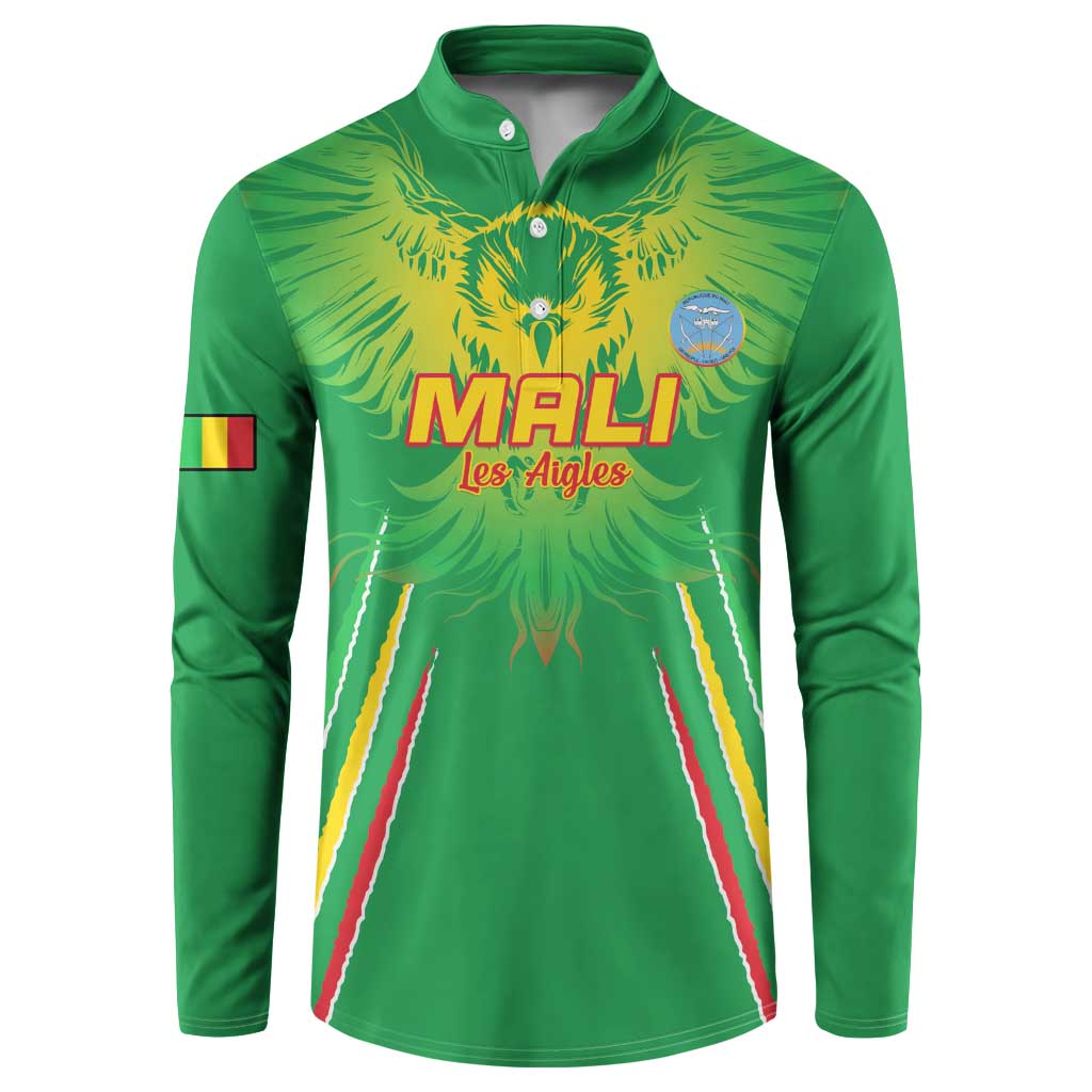 Green long-sleeve button sweatshirt with Mali crest and lion graphic
