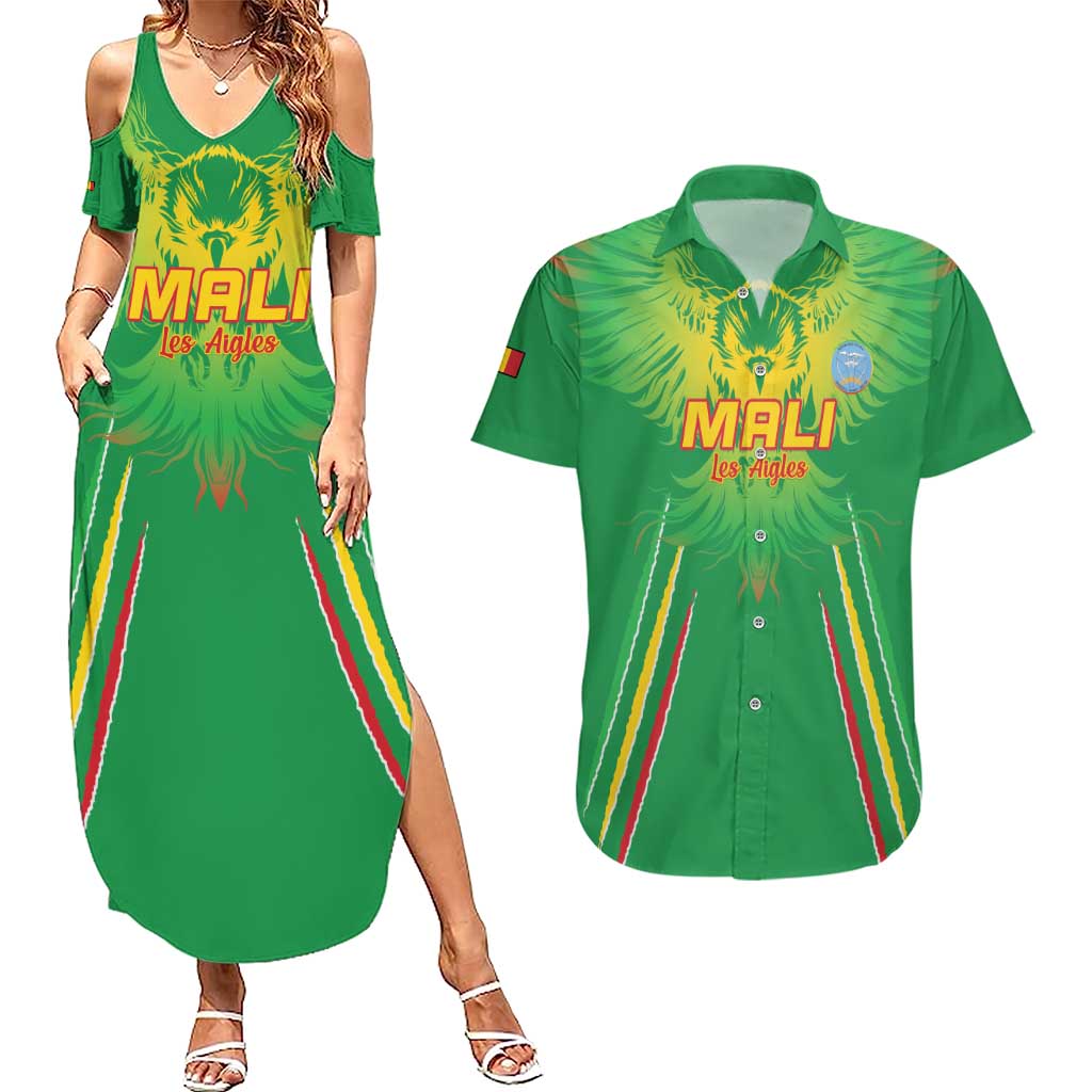 Custom Mali Football Couples Matching Summer Maxi Dress and Hawaiian Shirt Go Les Aigles Green Color