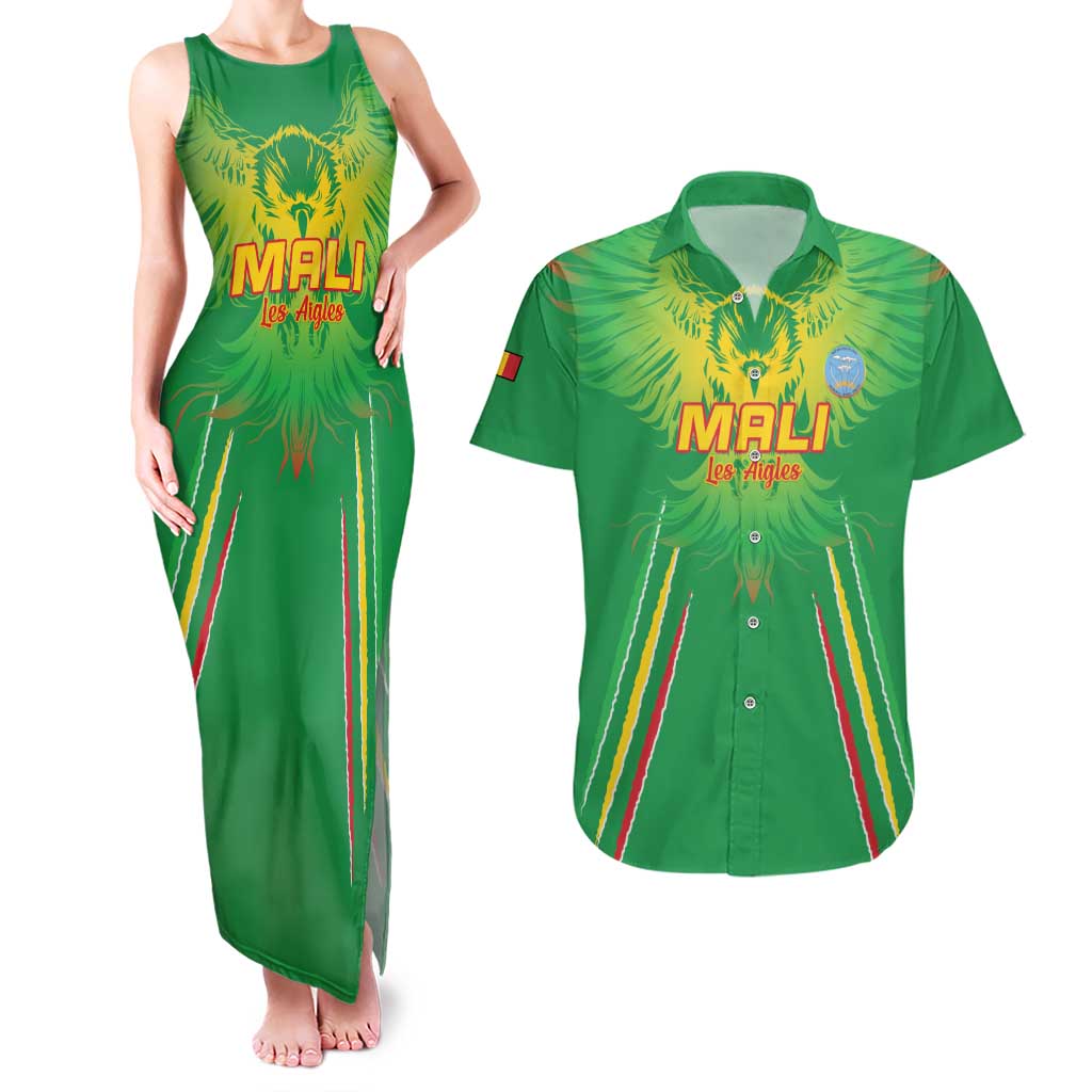 Custom Mali Football Couples Matching Tank Maxi Dress and Hawaiian Shirt Go Les Aigles Green Color