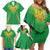 Custom Mali Football Family Matching Off Shoulder Short Dress and Hawaiian Shirt Go Les Aigles Green Color