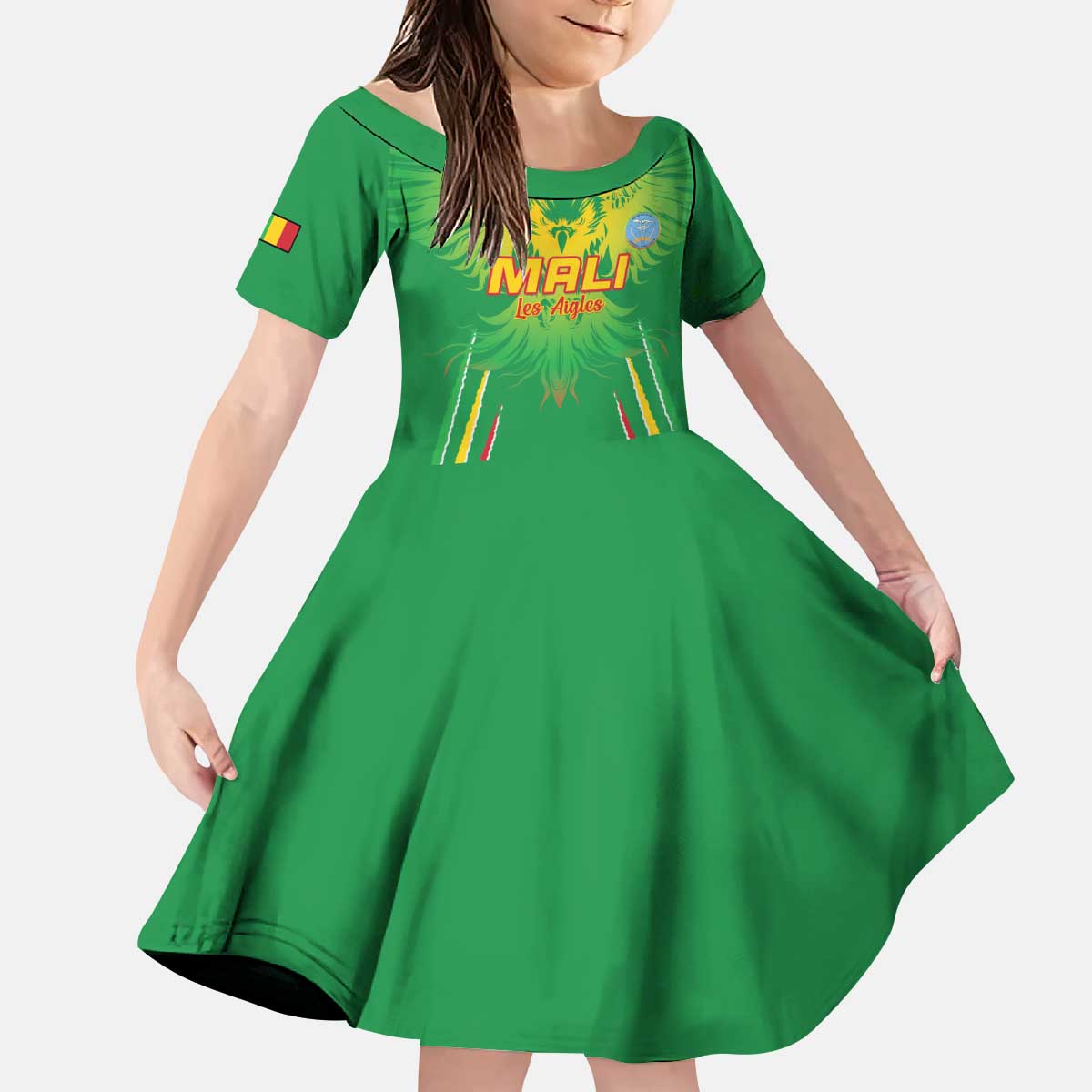 Custom Mali Football Kid Short Sleeve Dress Go Les Aigles Green Color - Wonder Print Shop